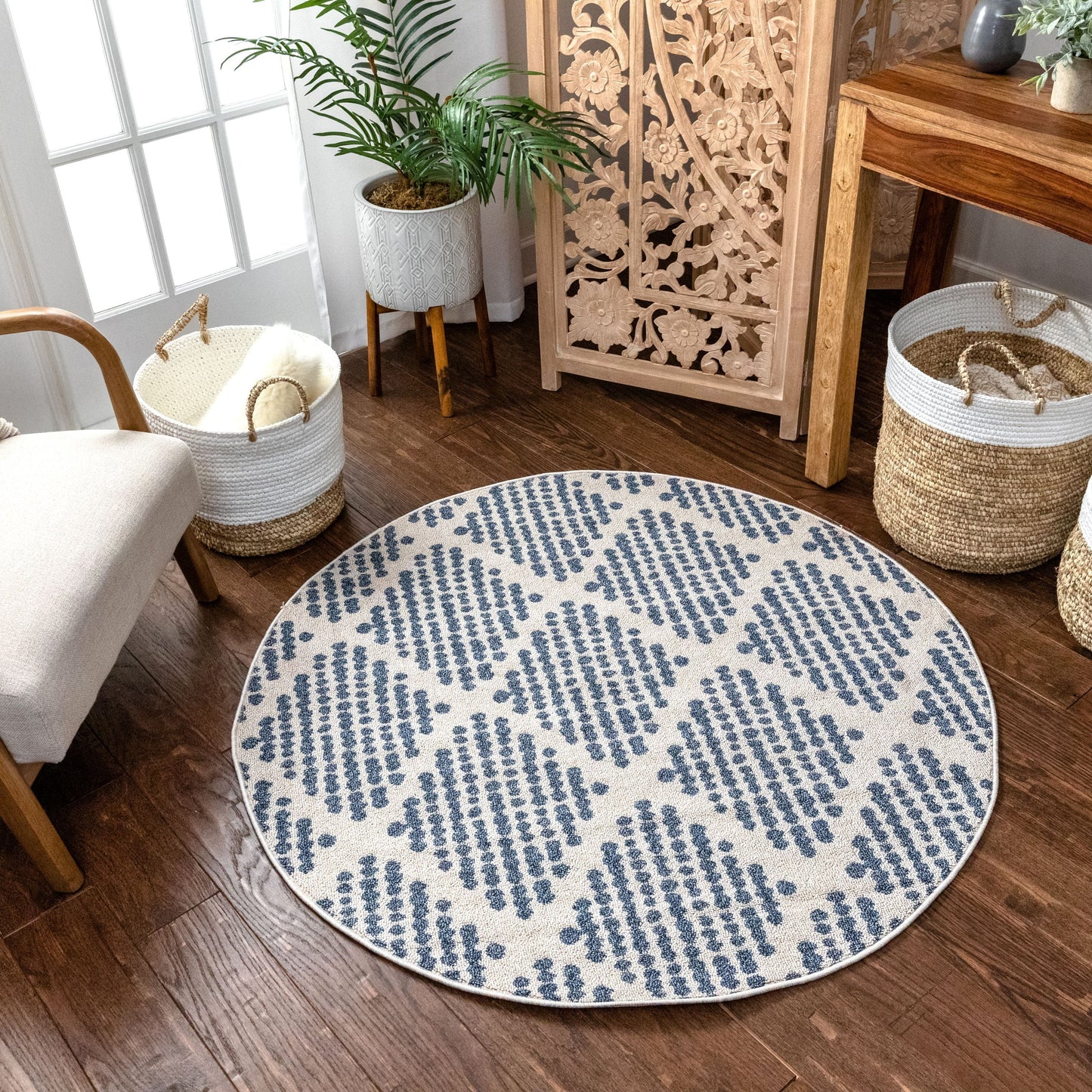 Arbor Moroccan Trellis Light Blue Kilim-Style Rug LDL-02