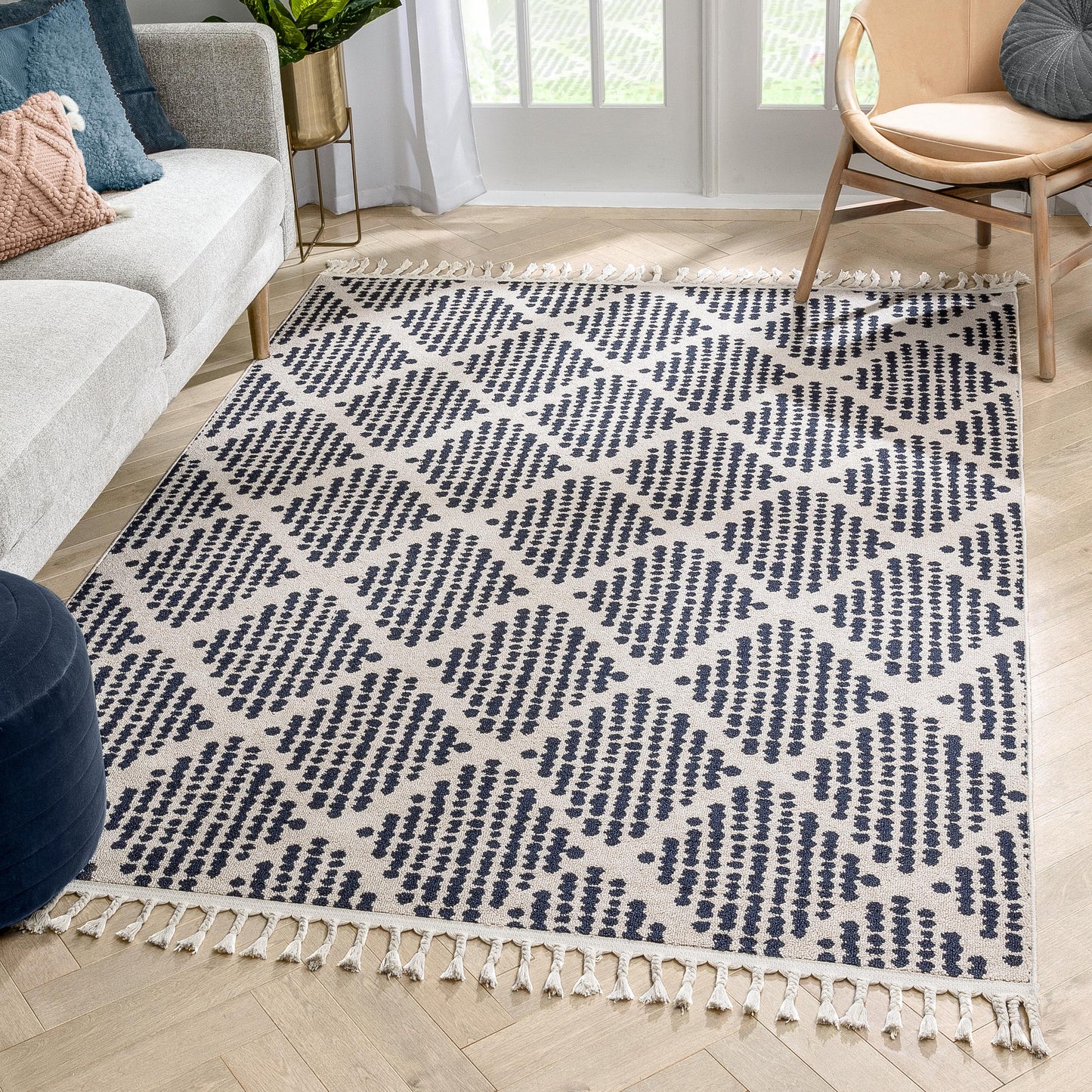 Arbor Moroccan Trellis Blue Kilim-Style Rug LDL-06