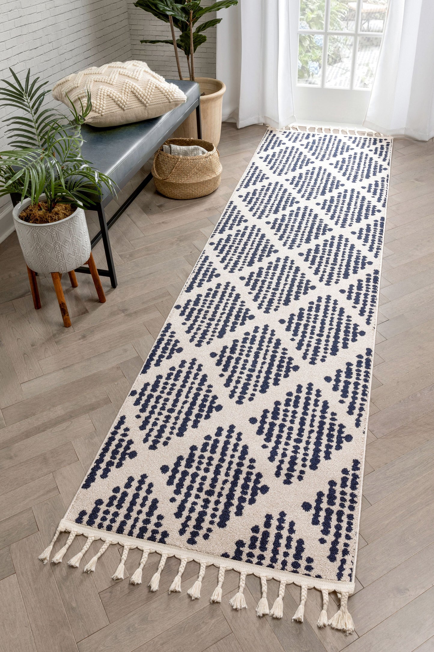 Arbor Moroccan Trellis Blue Kilim-Style Rug LDL-06