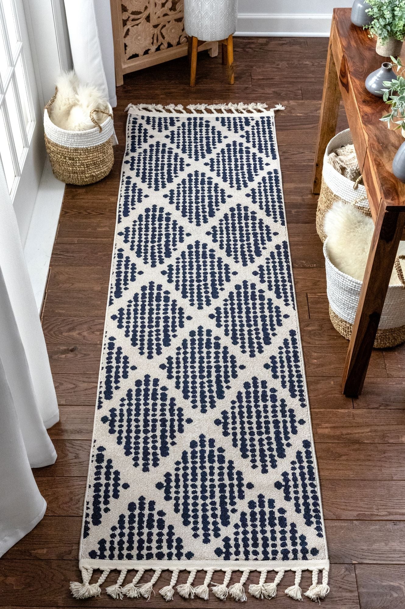 Arbor Moroccan Trellis Blue Kilim-Style Rug LDL-06