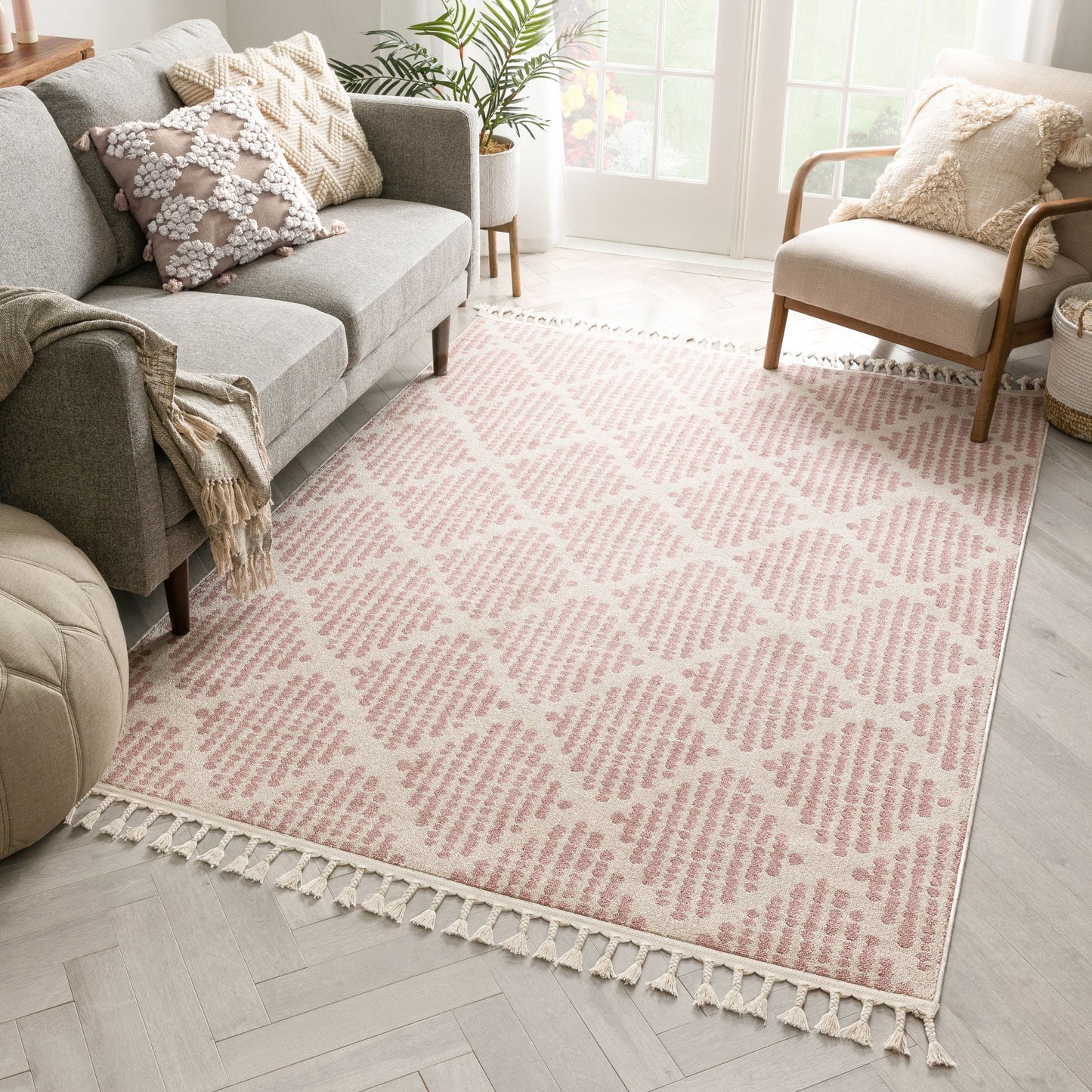 Arbor Moroccan Trellis Blush Kilim-Style Rug LDL-09