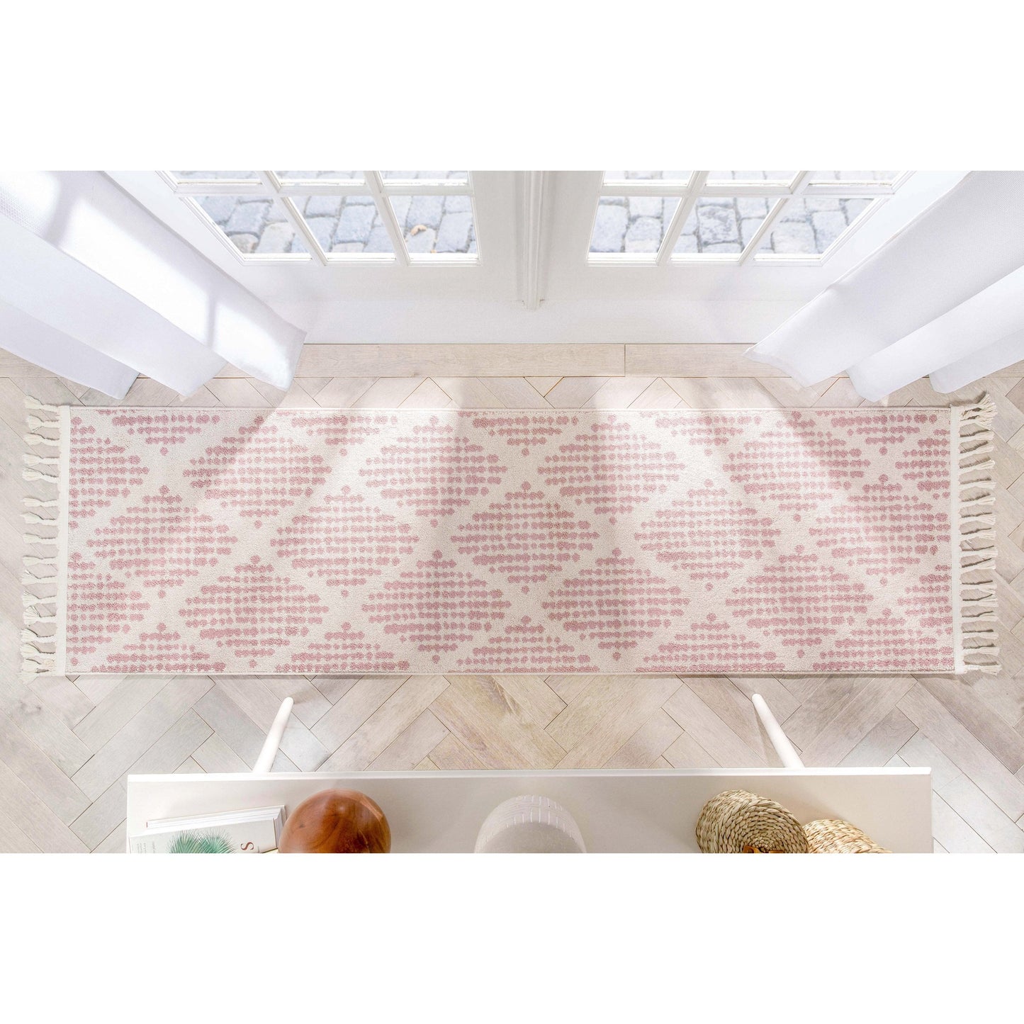 Arbor Moroccan Trellis Blush Kilim-Style Rug LDL-09