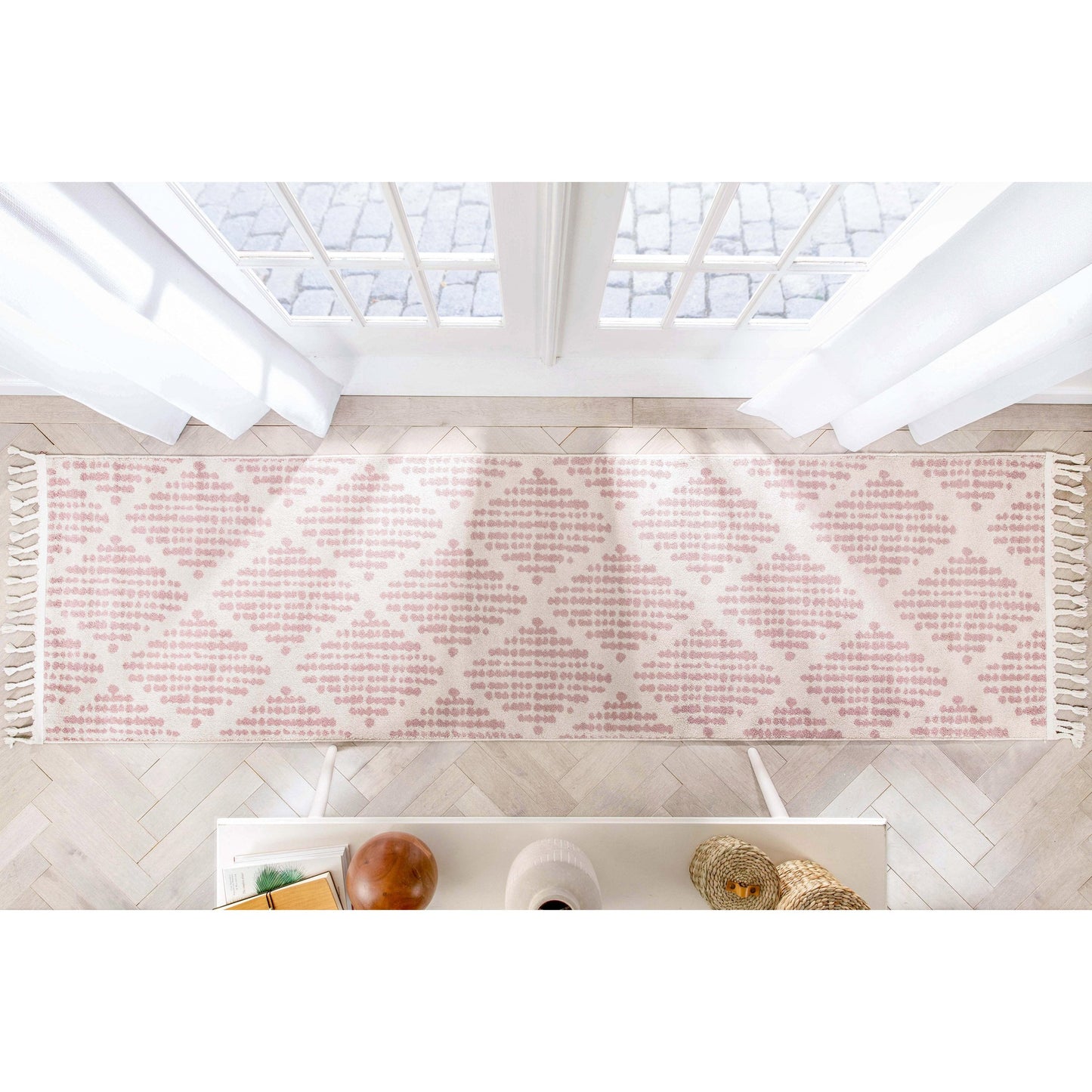 Arbor Moroccan Trellis Blush Kilim-Style Rug LDL-09