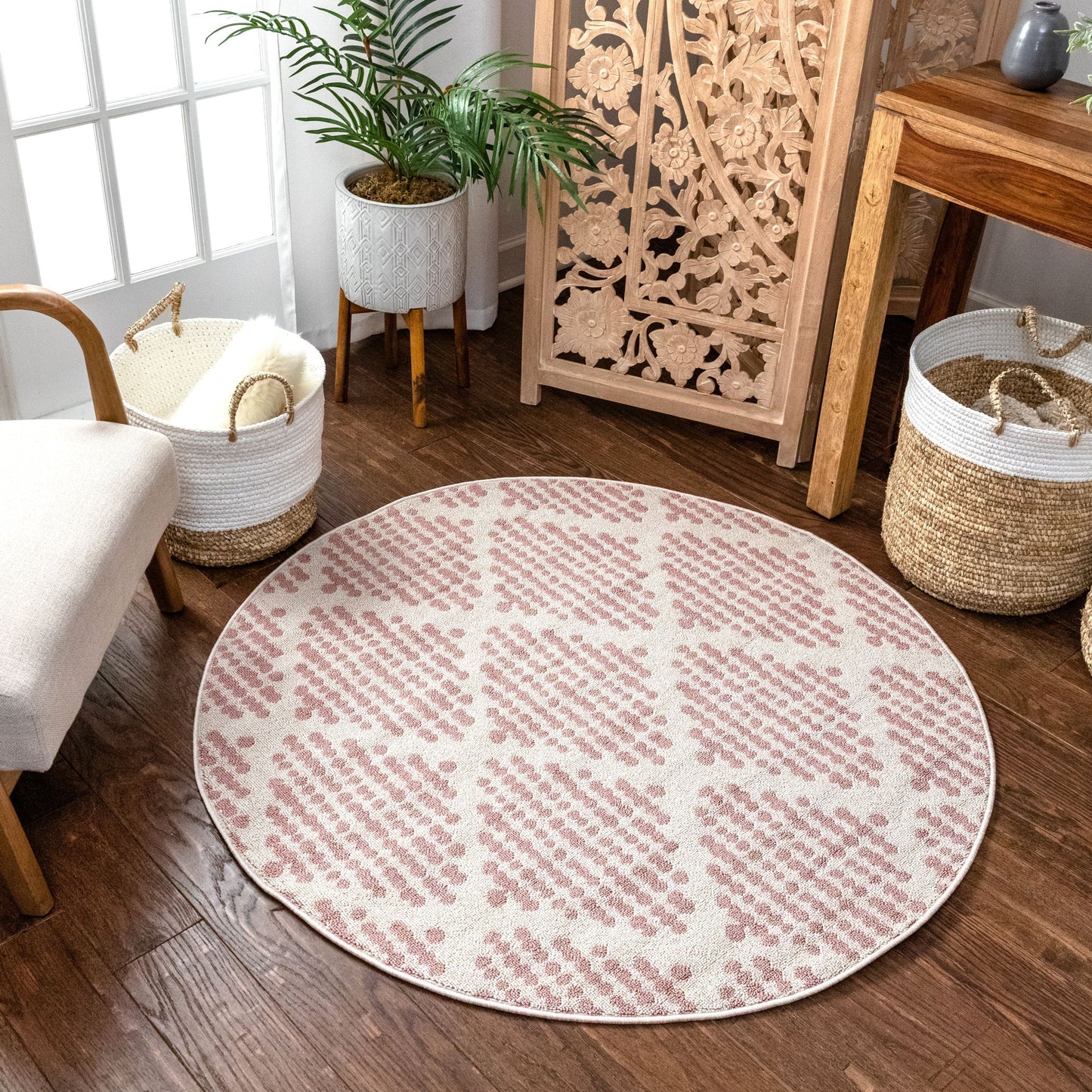 Arbor Moroccan Trellis Blush Kilim-Style Rug LDL-09