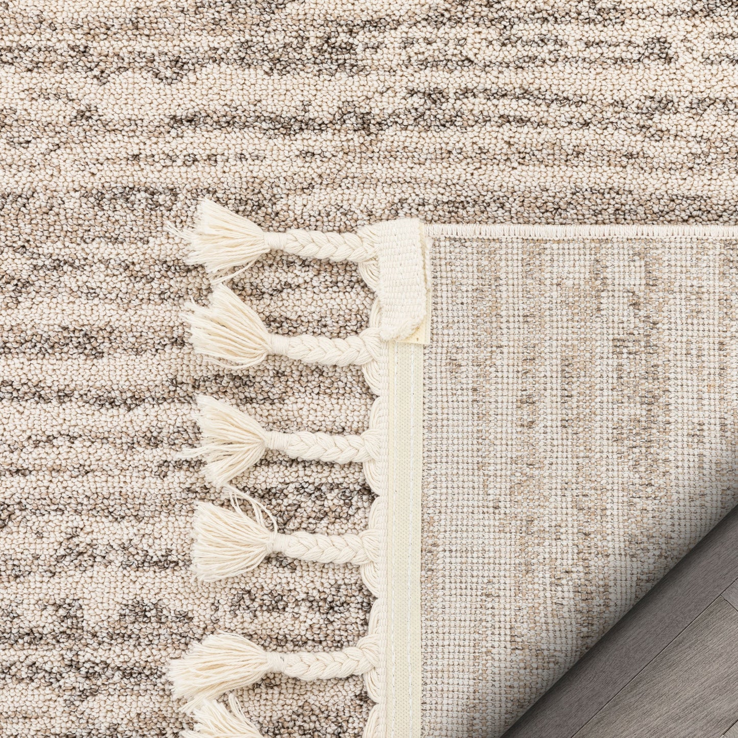 Turin Modern Abstract Striation Beige Kilim-Style Rug LDL-102