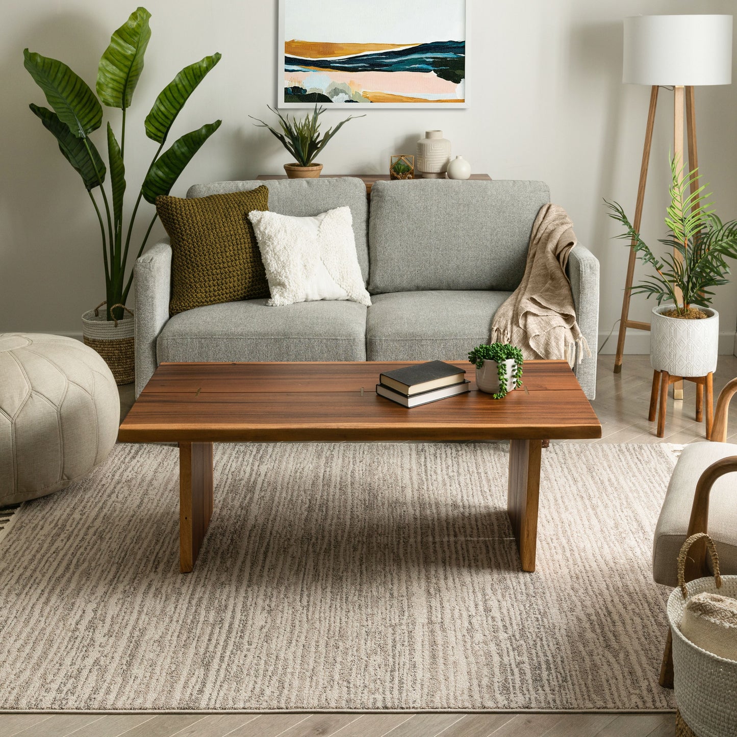 Turin Modern Abstract Striation Beige Kilim-Style Rug LDL-102