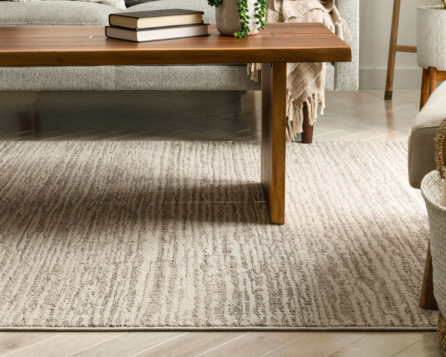 Turin Modern Abstract Striation Beige Kilim-Style Rug LDL-102