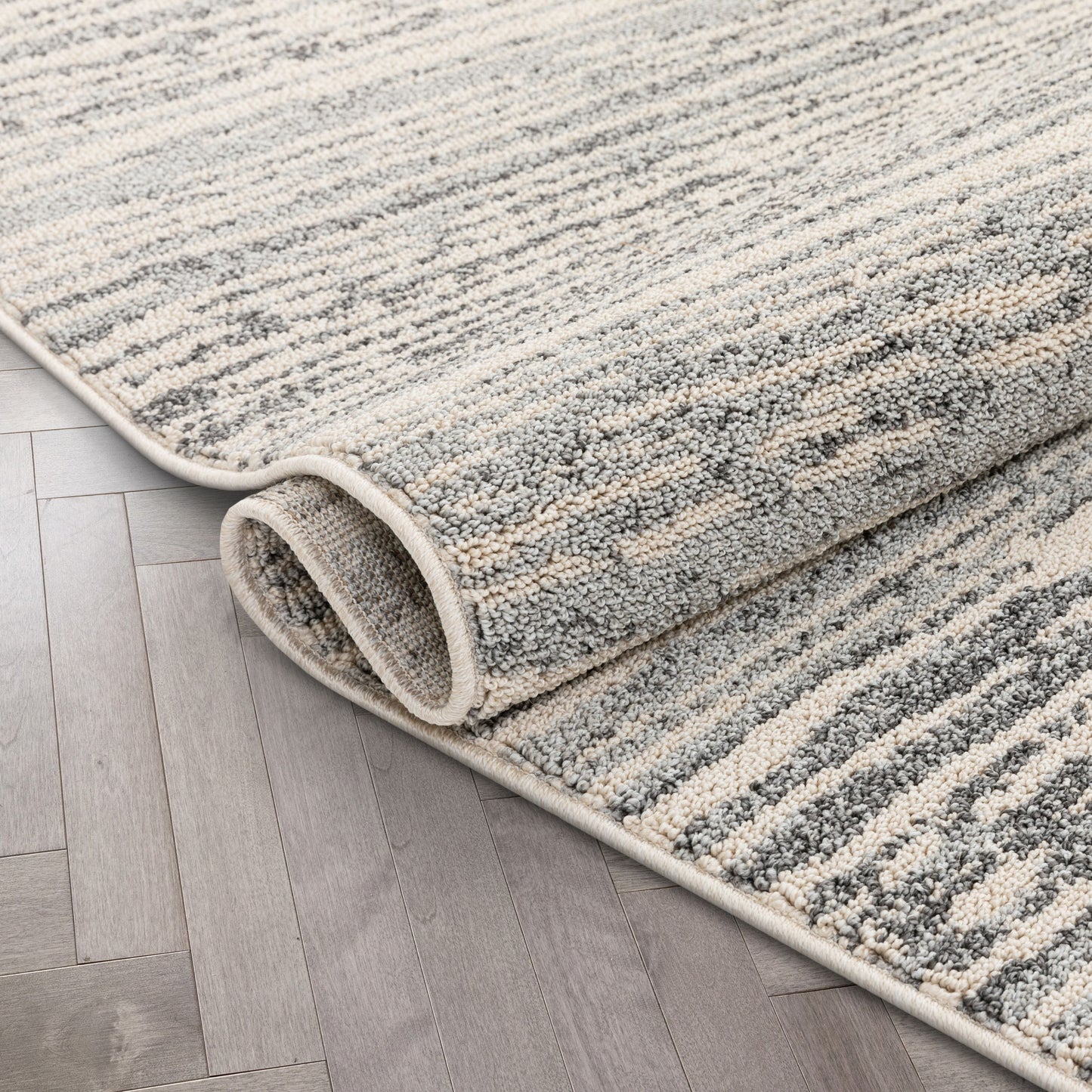 Turin Modern Abstract Striation Grey Kilim-Style Rug LDL-107