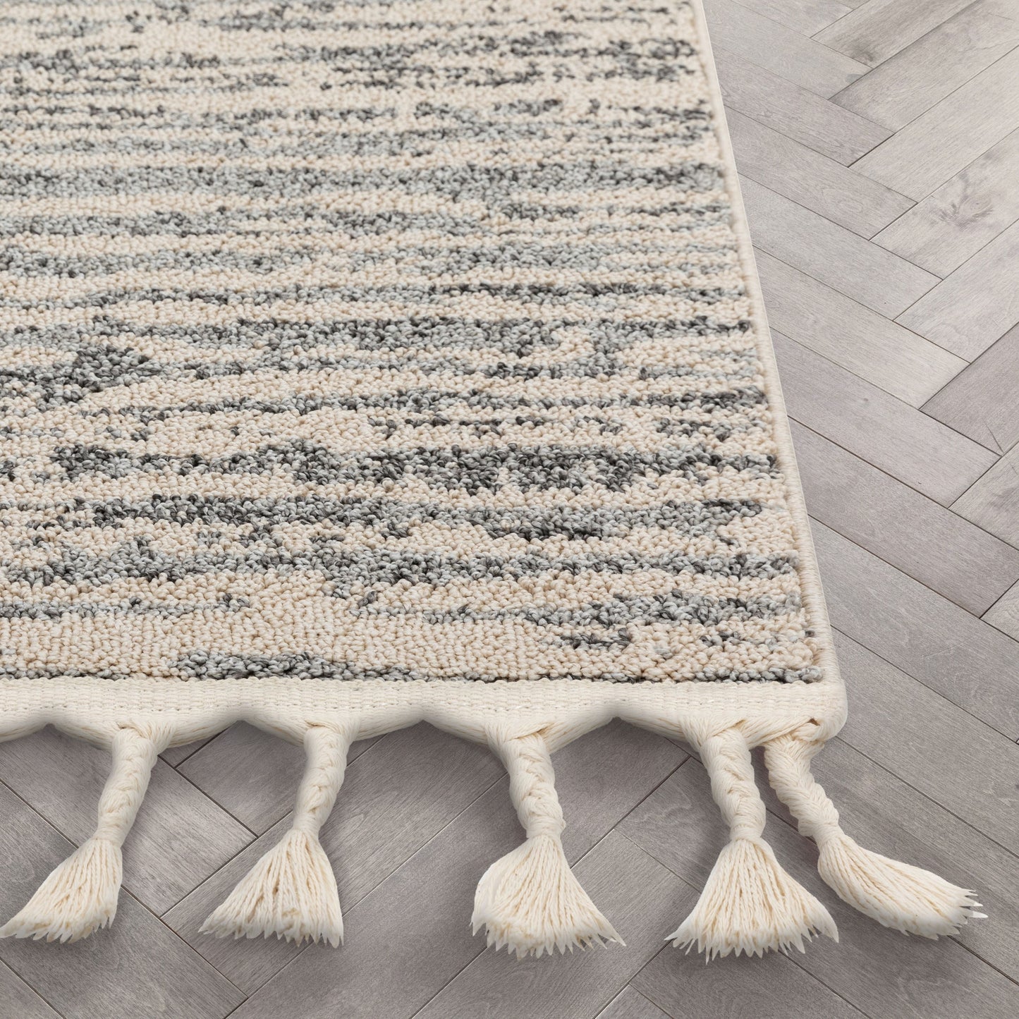 Turin Modern Abstract Striation Grey Kilim-Style Rug LDL-107