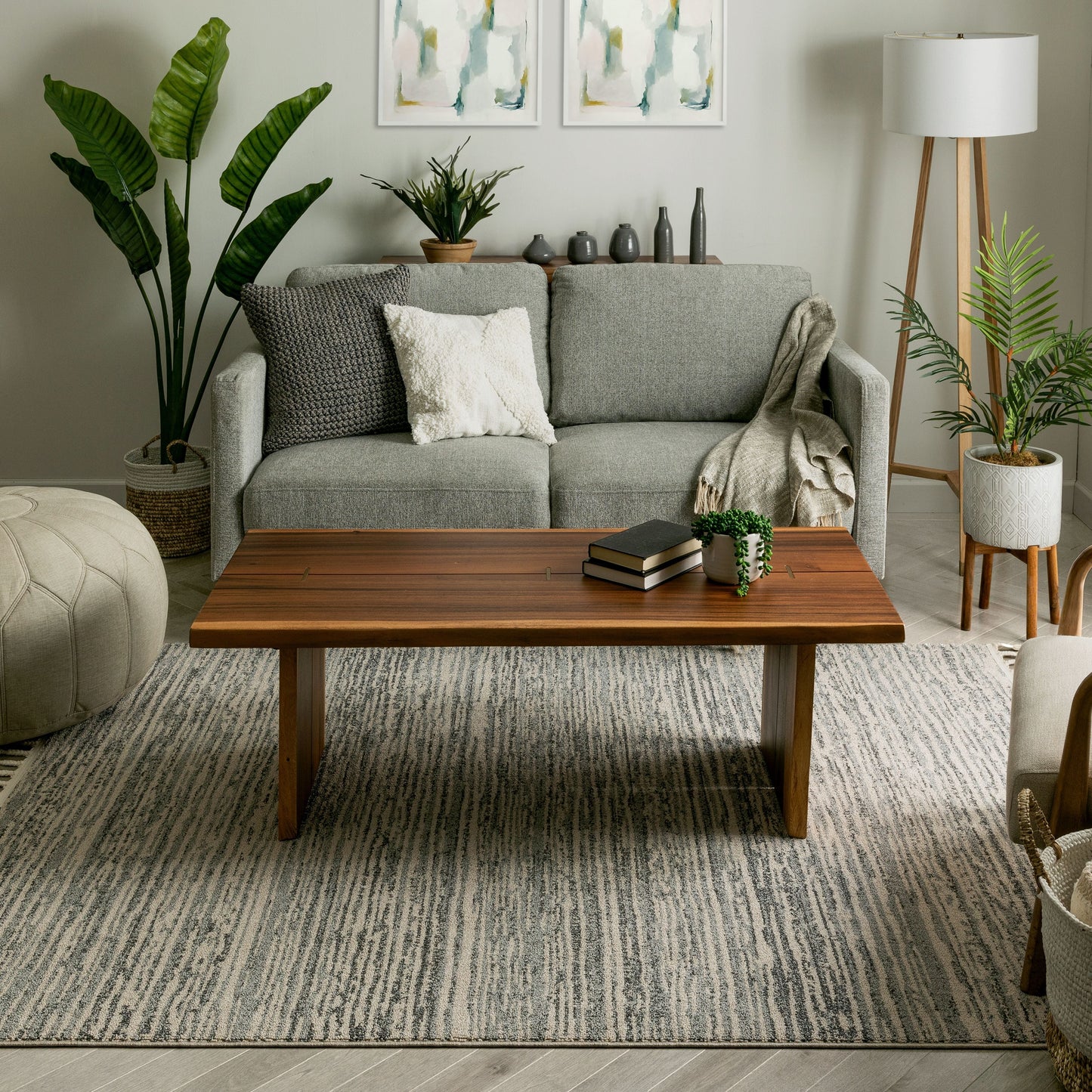 Turin Modern Abstract Striation Grey Kilim-Style Rug LDL-107