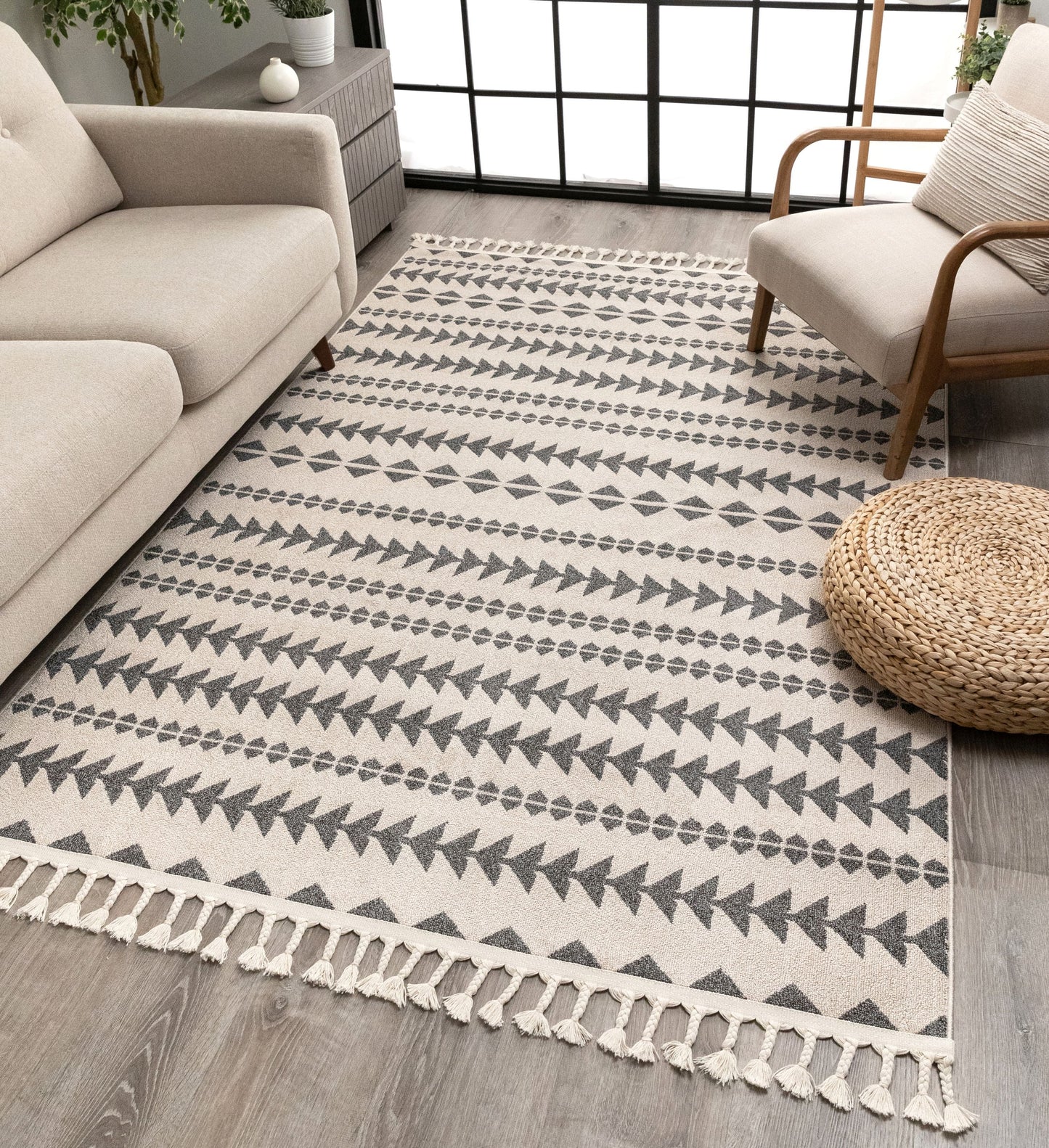 Cueva Tribal Geometric Grey Kilim-Style Rug LDL-108