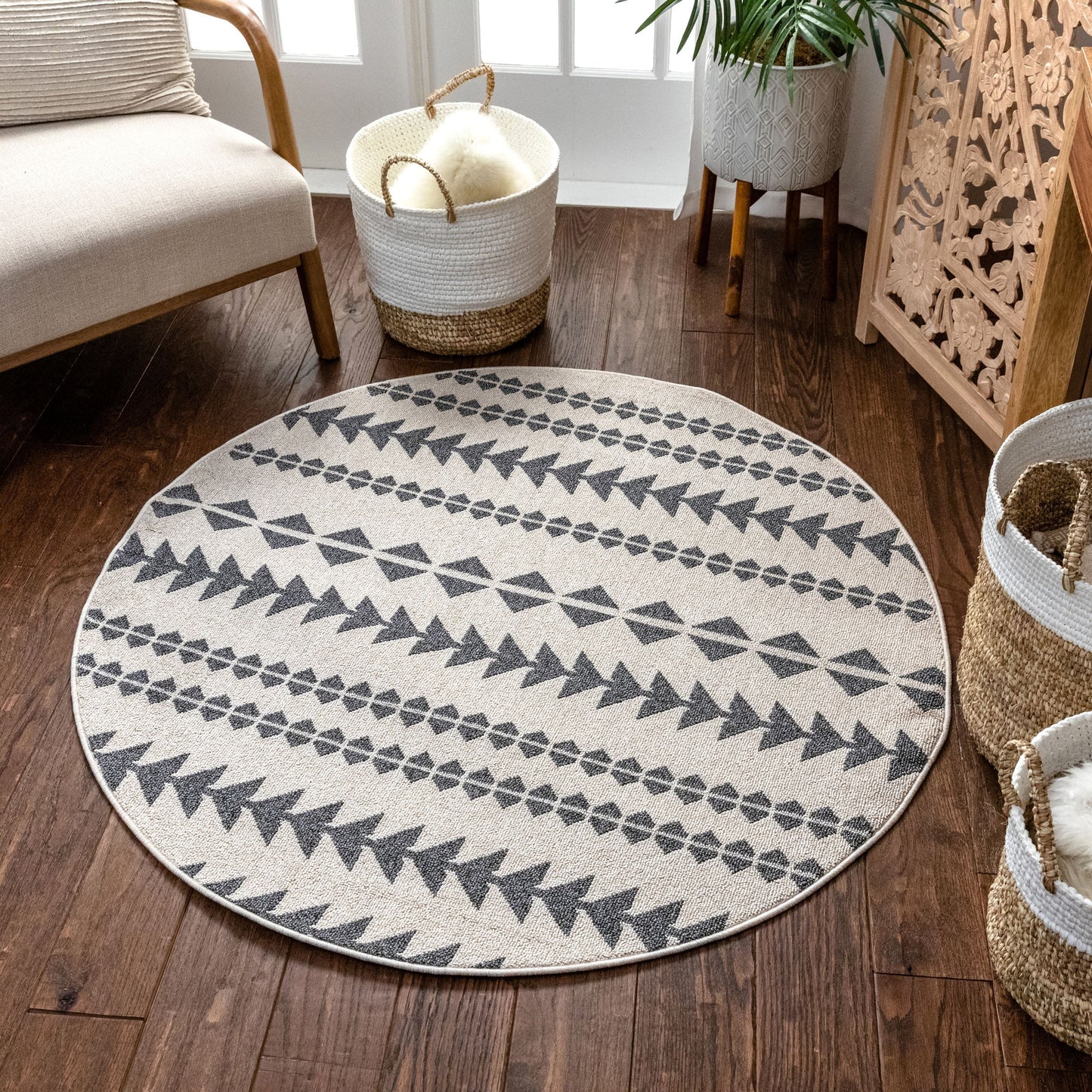 Cueva Tribal Geometric Grey Kilim-Style Rug LDL-108