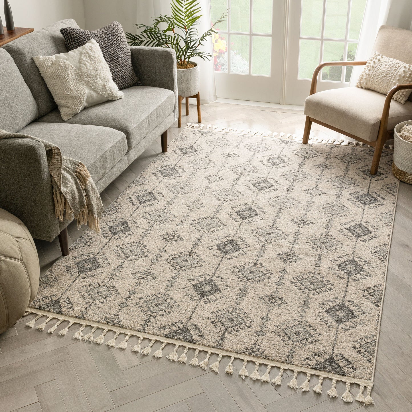 Concetta Moroccan Trellis Grey Kilim-Style Rug LDL-117