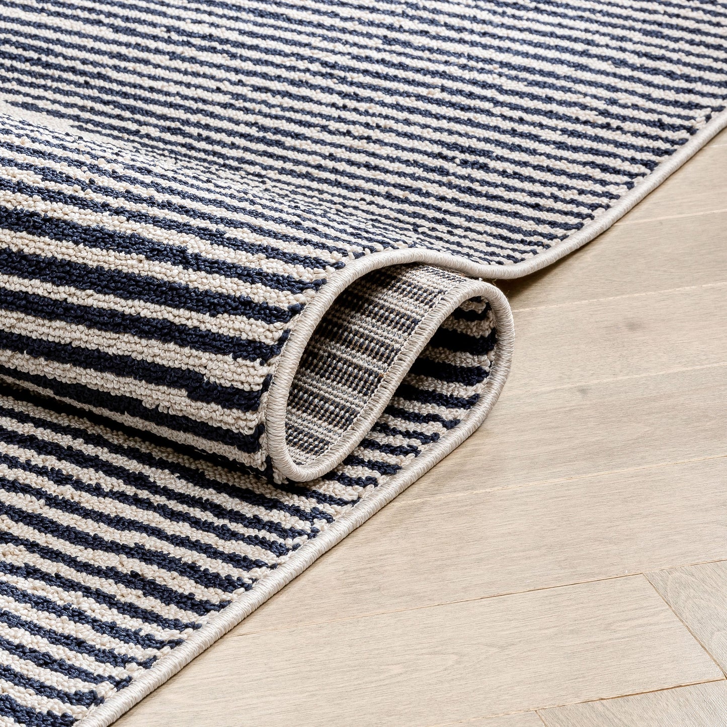 Zipped Tribal Aztec Geometric Ivory & Navy Blue Kilim-Style Rug LDL-12
