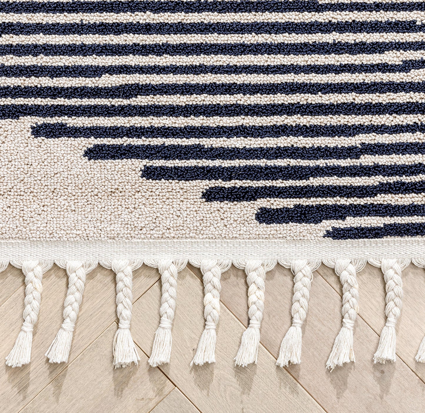 Zipped Tribal Aztec Geometric Ivory & Navy Blue Kilim-Style Rug LDL-12