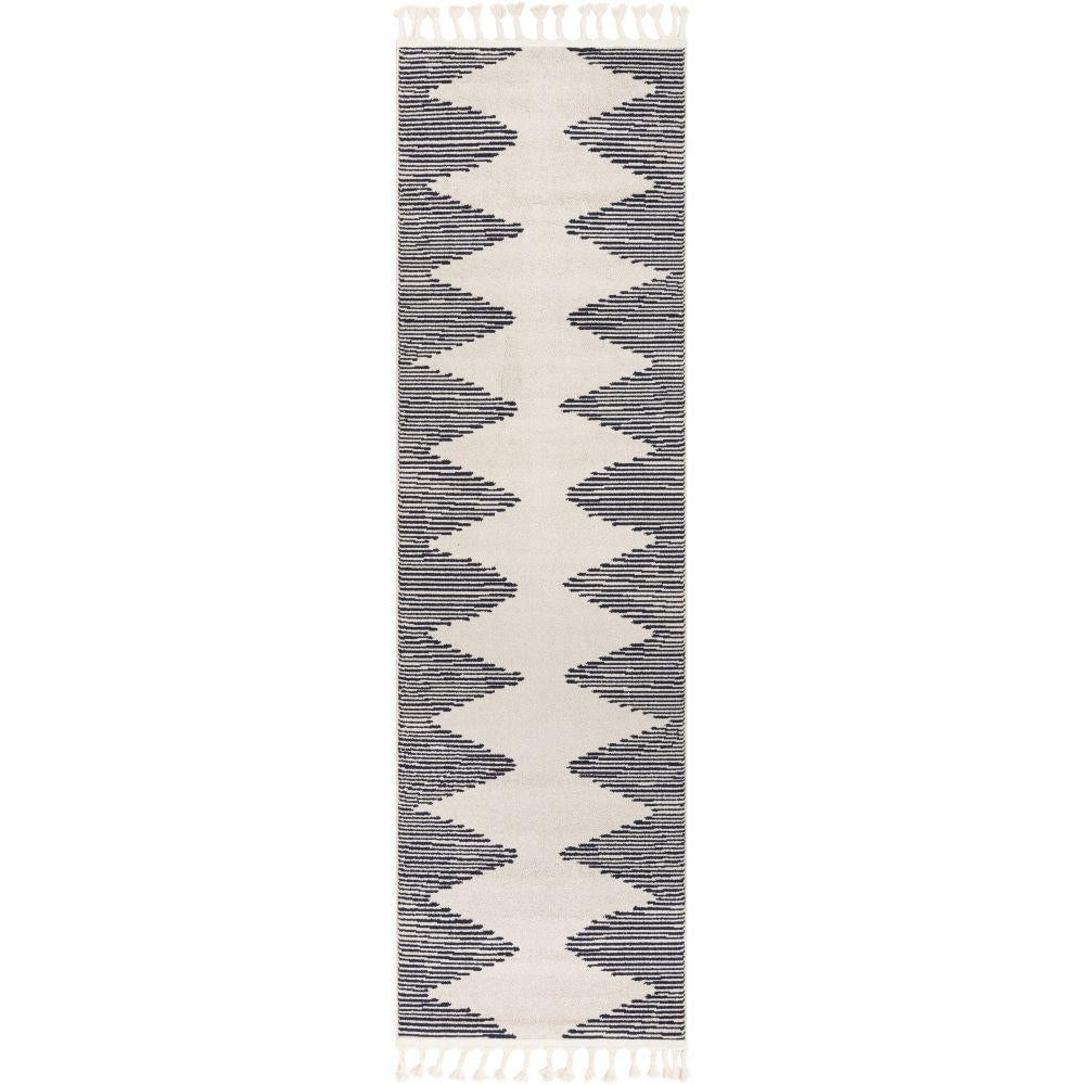 Zipped Tribal Aztec Geometric Ivory & Navy Blue Kilim-Style Rug LDL-12