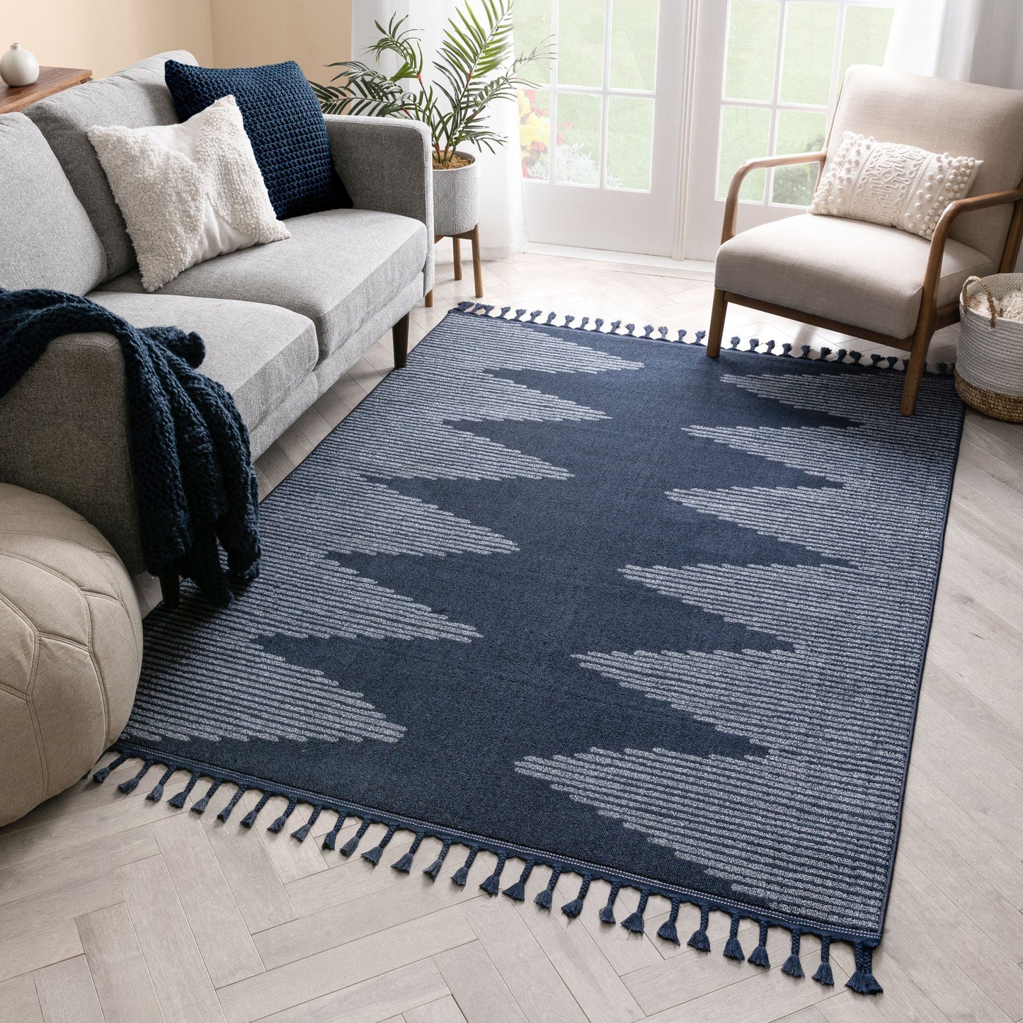 Zipped Tribal Aztec Geometric Dark Blue Kilim-Style Rug LDL-14