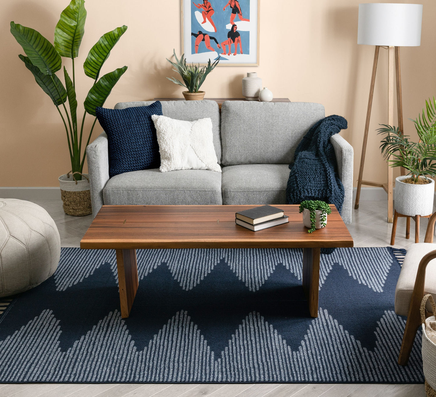 Zipped Tribal Aztec Geometric Dark Blue Kilim-Style Rug LDL-14