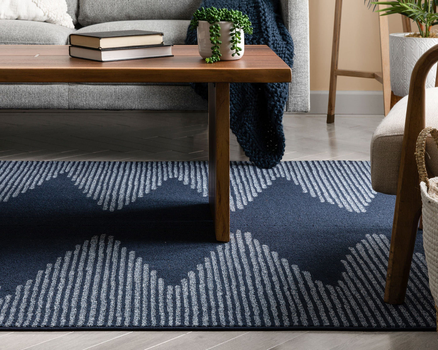 Zipped Tribal Aztec Geometric Dark Blue Kilim-Style Rug LDL-14