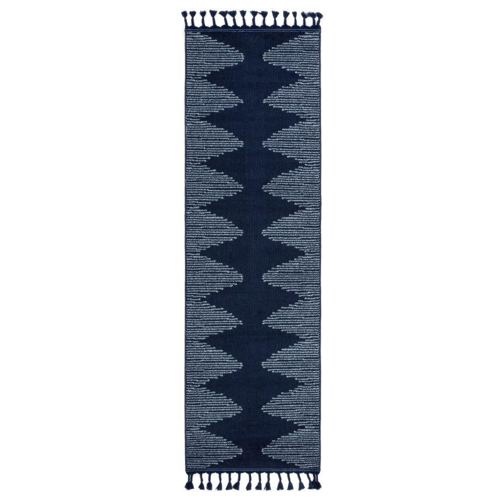 Zipped Tribal Aztec Geometric Dark Blue Kilim-Style Rug LDL-14