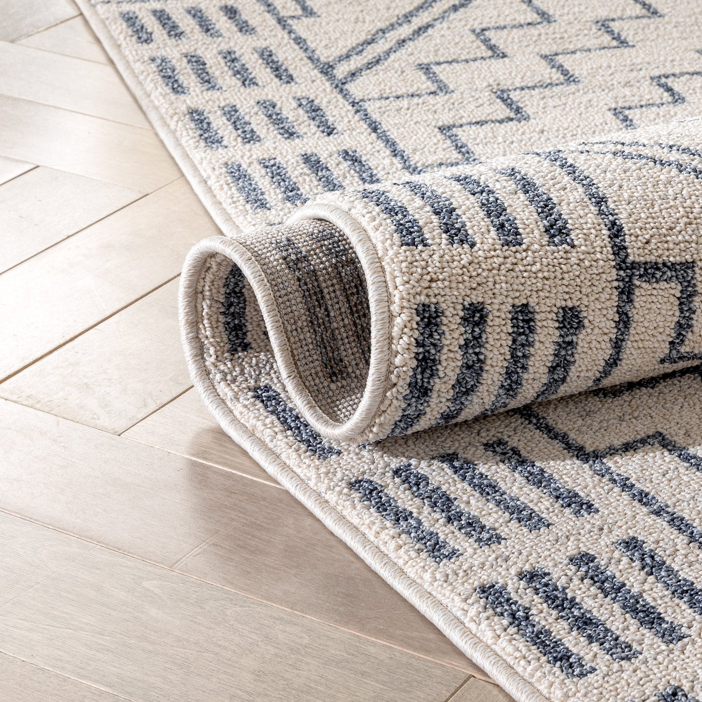 Zafer Tribal Geometric Pattern Light Blue Ivory Kilim-Style RugLDL-216