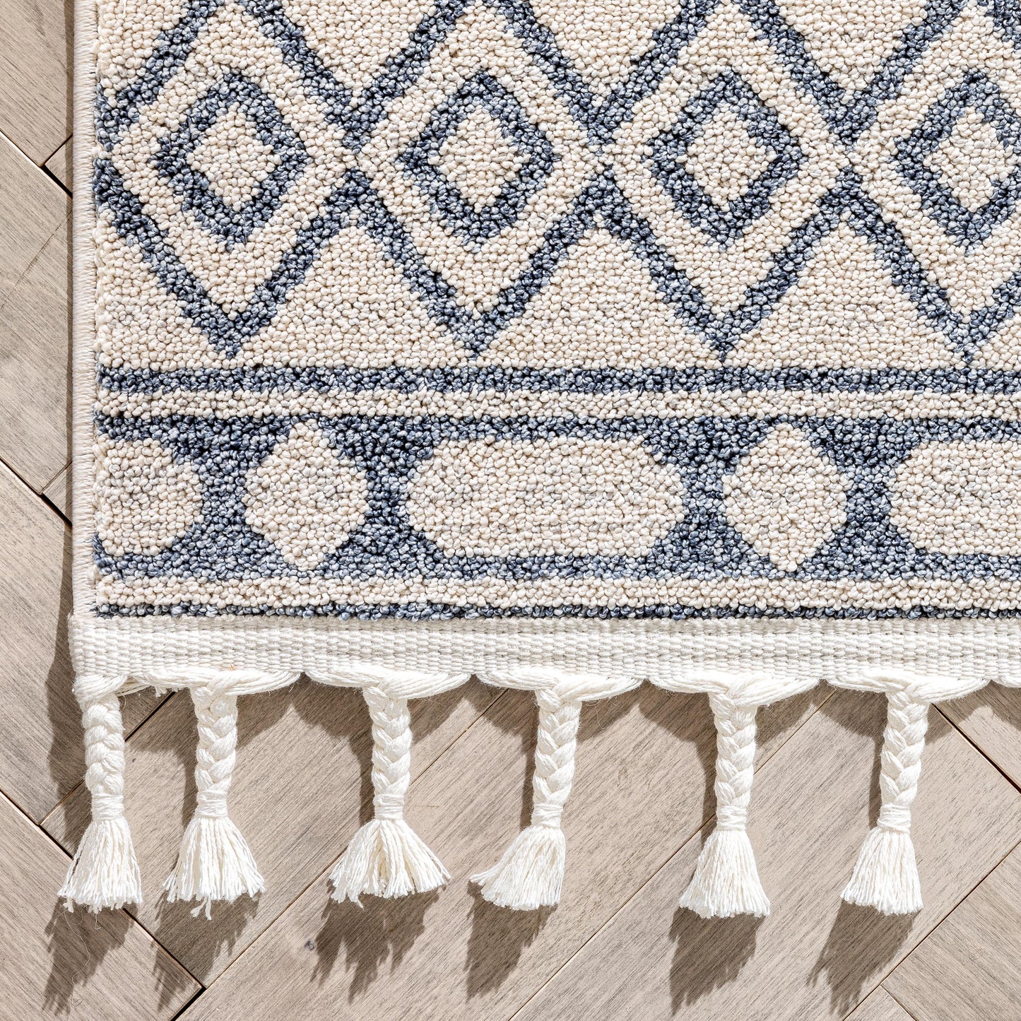 Zafer Tribal Geometric Pattern Light Blue Ivory Kilim-Style RugLDL-216