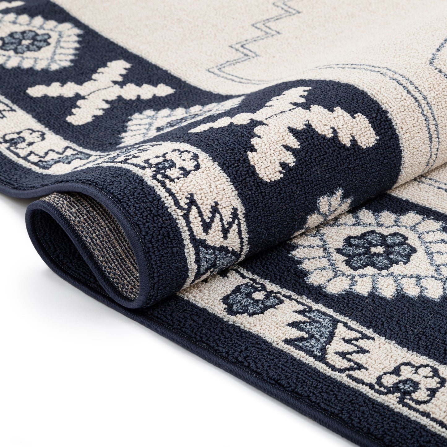 Kaya Southwestern Tribal Medallion Dark Blue Kilim-Style Rug LDL-34