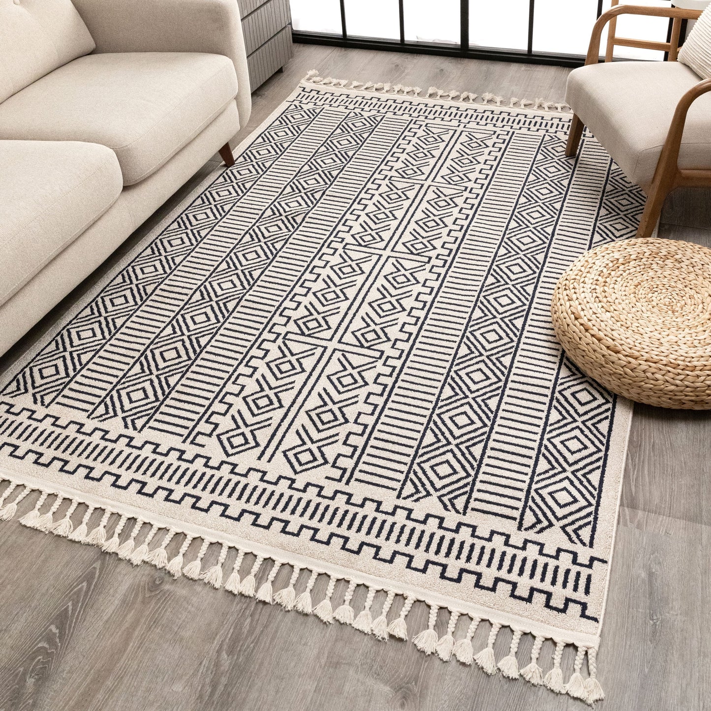 Dora Tribal Moroccan Geometric Dark Blue Kilim-Style Rug LDL-64