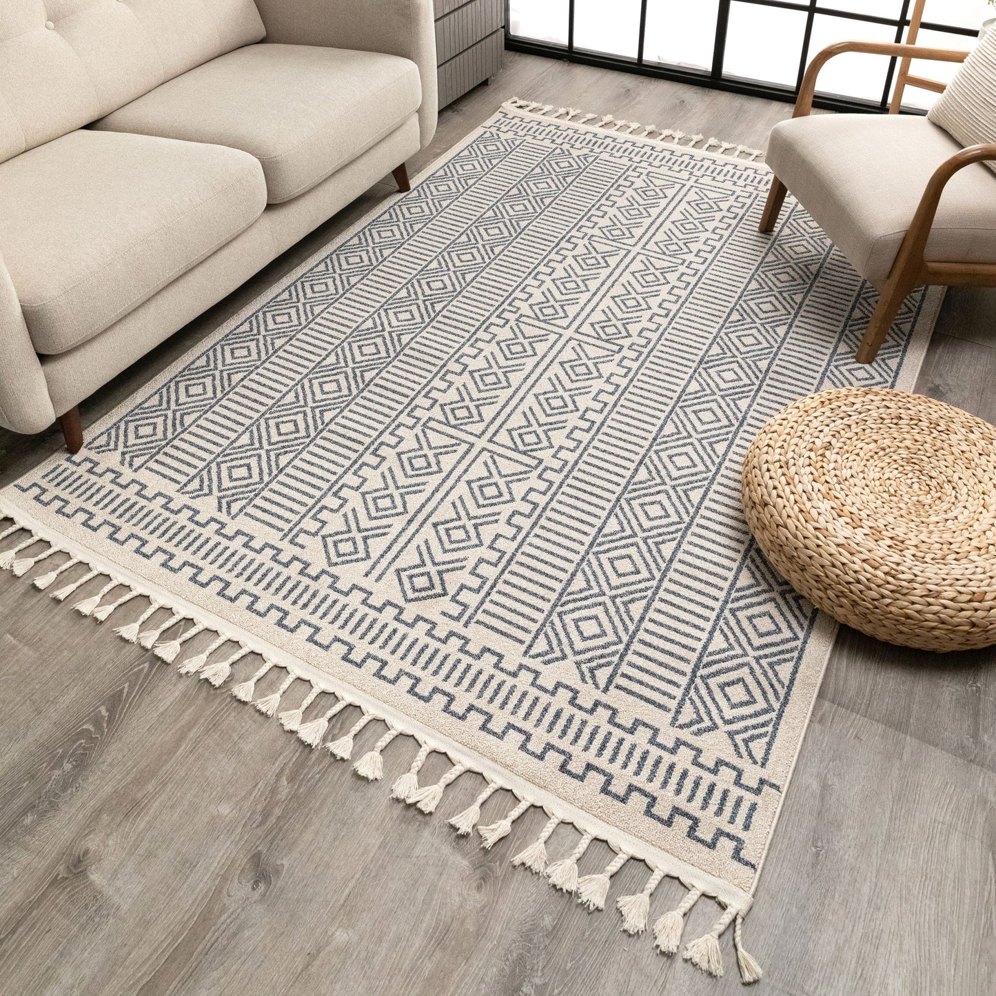 Dora Tribal Moroccan Geometric Light Blue Kilim-Style Rug LDL-66