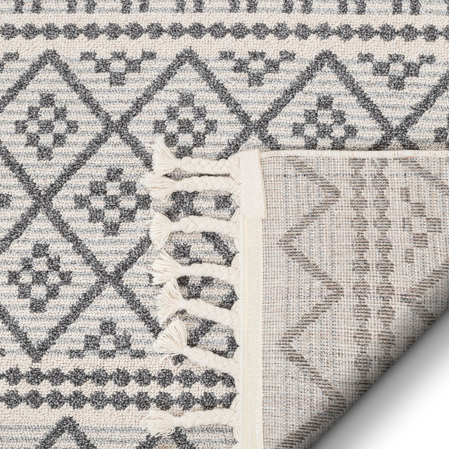 Covina Tribal Geometric Diamond Grey Kilim-Style Rug LDL-88