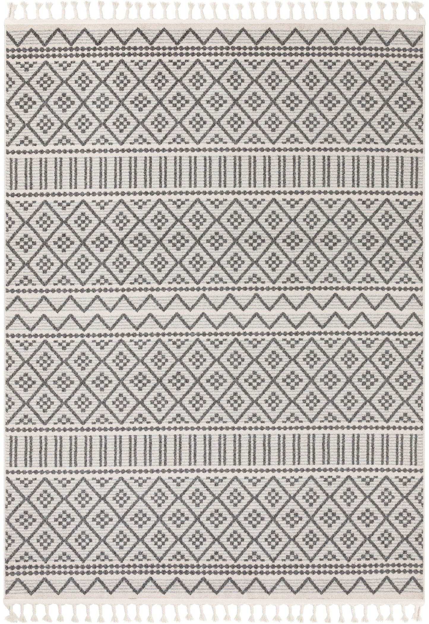 Covina Tribal Geometric Diamond Grey Kilim-Style Rug LDL-88