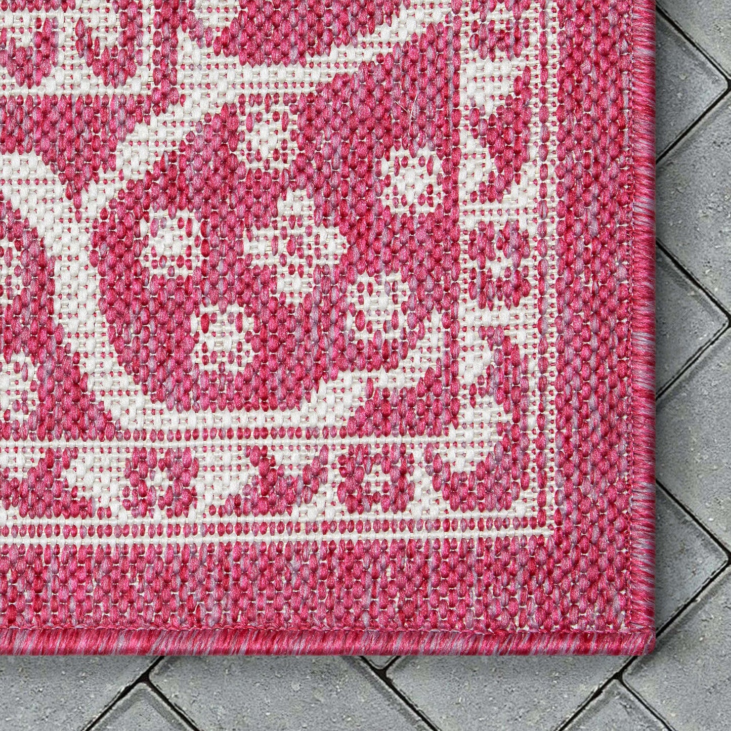 Celesine Oriental Medallion Indoor/Outdoor Fuschia Flat-Weave Rug LIA-190