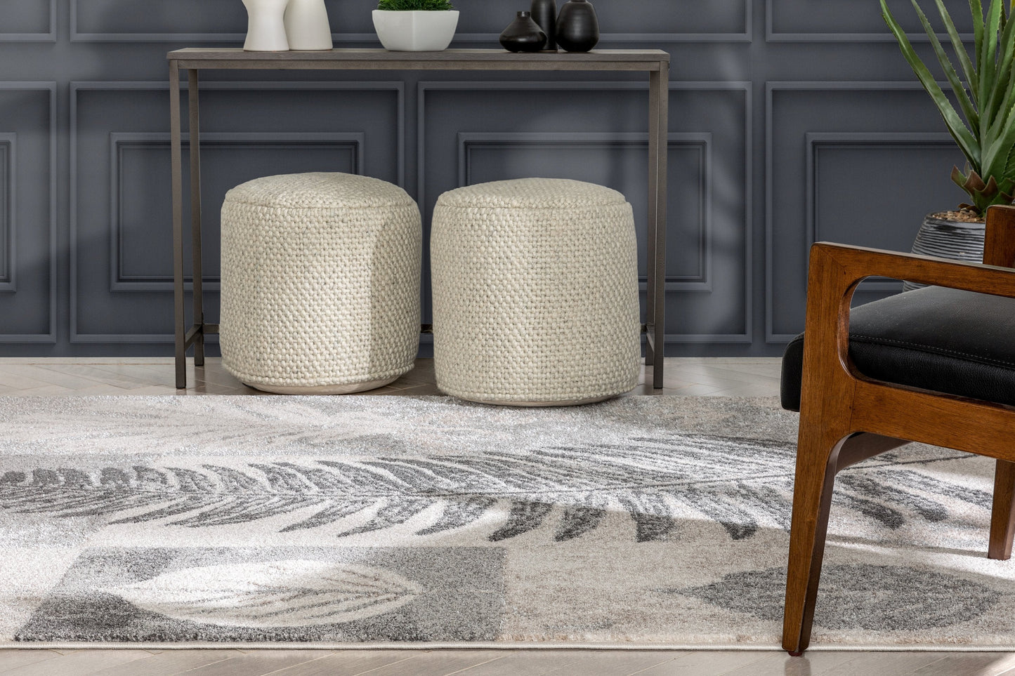Odette Botanical Transitional Leaves Grey Vintage Rug LIS-117