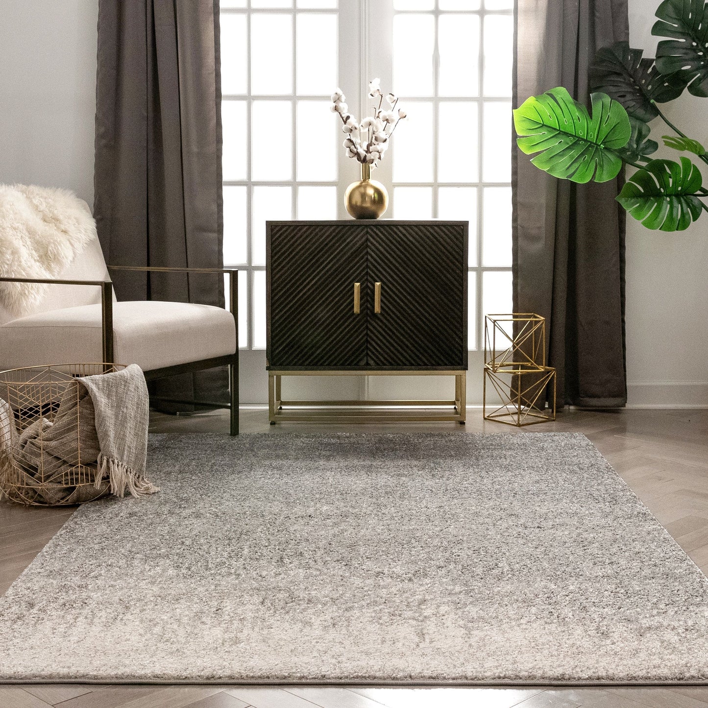 Madia Industrial Solid & Striped Distressed Grey Rug LIS-27