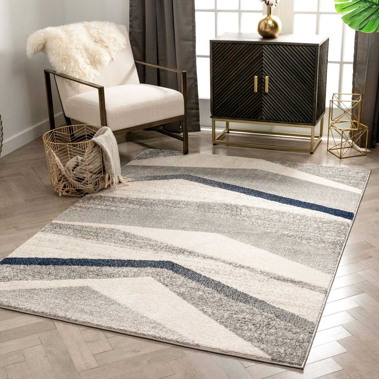 Cerro Modern Geometric Distressed Grey / Blue Rug LIS-67