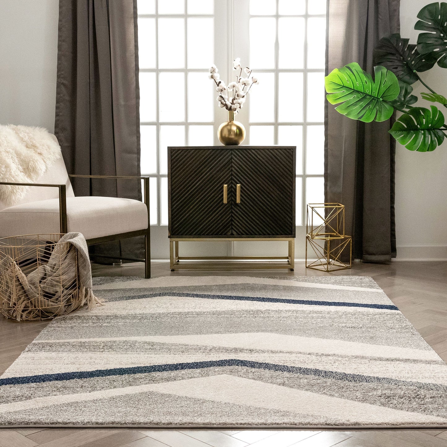 Cerro Modern Geometric Distressed Grey / Blue Rug LIS-67