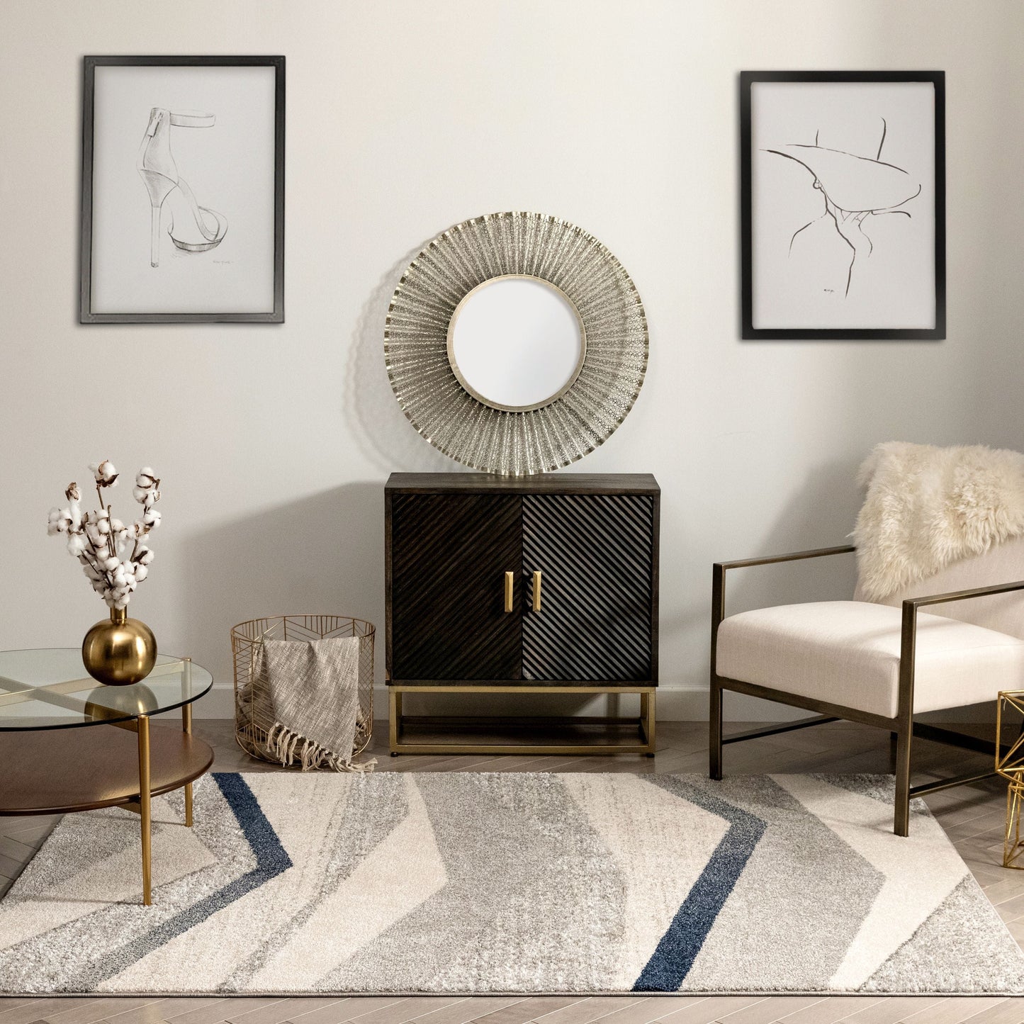 Cerro Modern Geometric Distressed Grey / Blue Rug LIS-67
