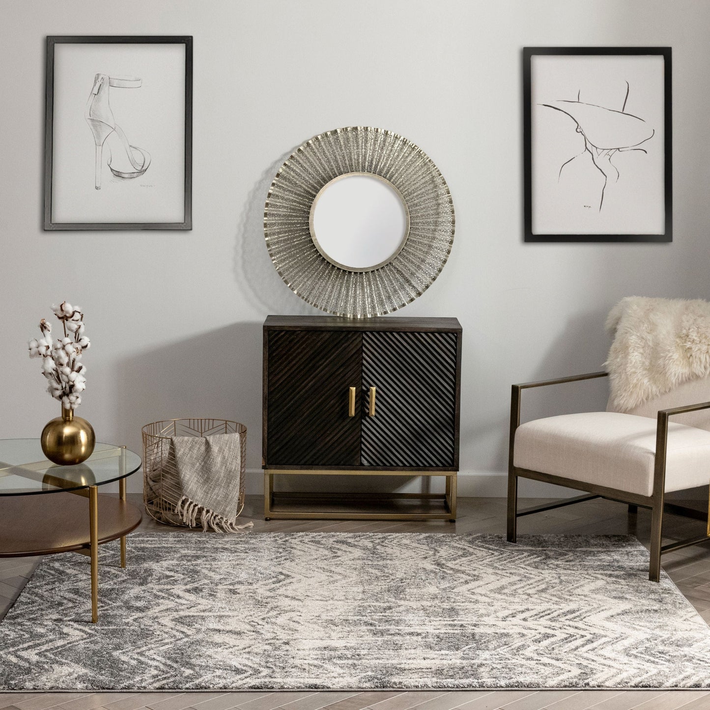 Julie Distressed Chevron Stripes Grey Rug LIS-77