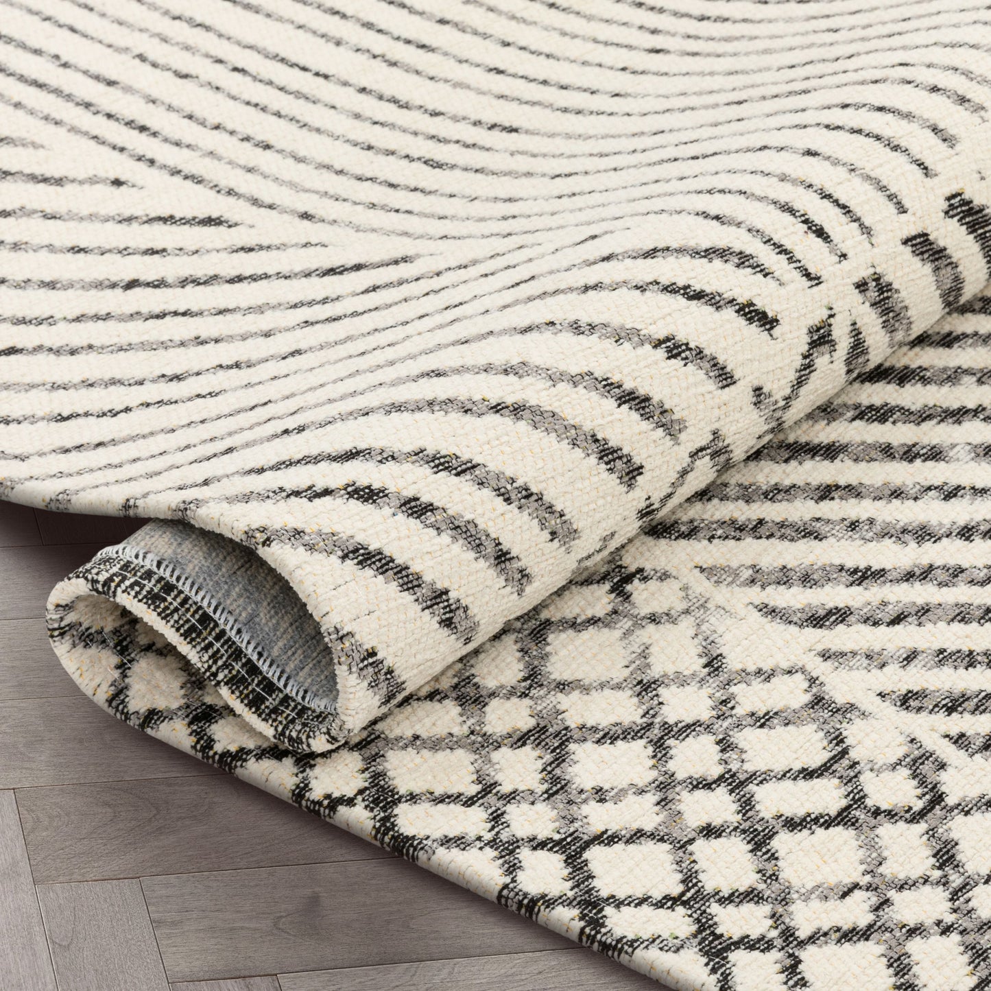 Este Mid-Century Modern Geometric Distressed Grey Kilim-Style Rug LL-107