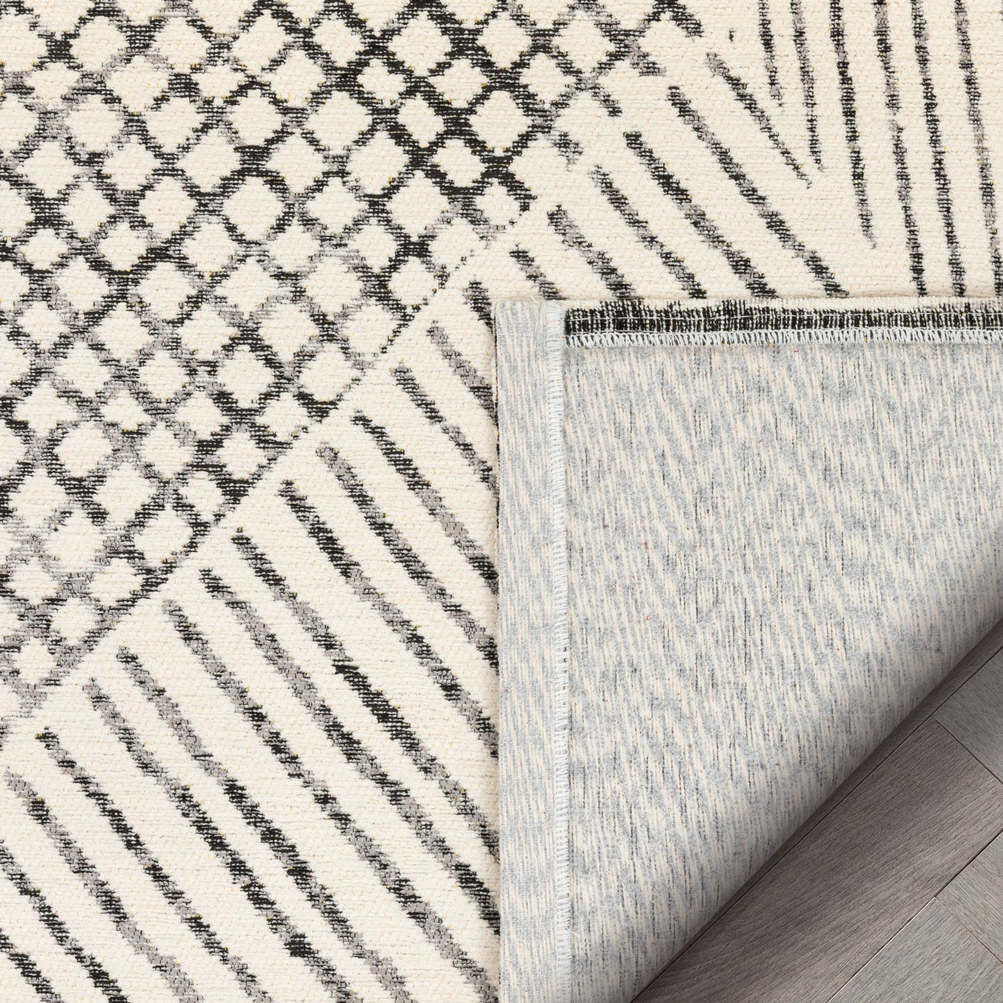 Este Mid-Century Modern Geometric Distressed Grey Kilim-Style Rug LL-107