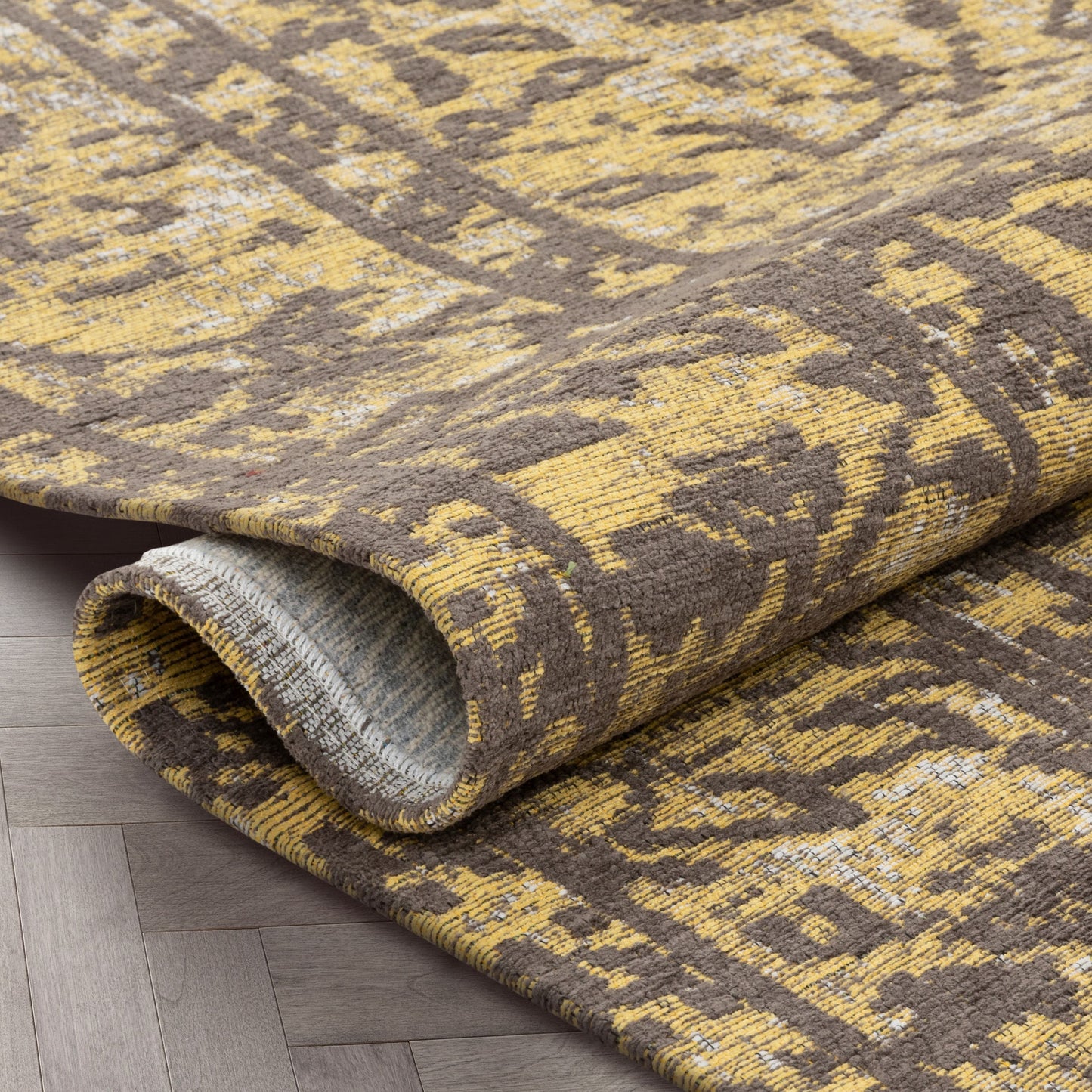 Nola Vintage Distressed Orietnal Floral Yellow Kilim-Style Rug LL-11