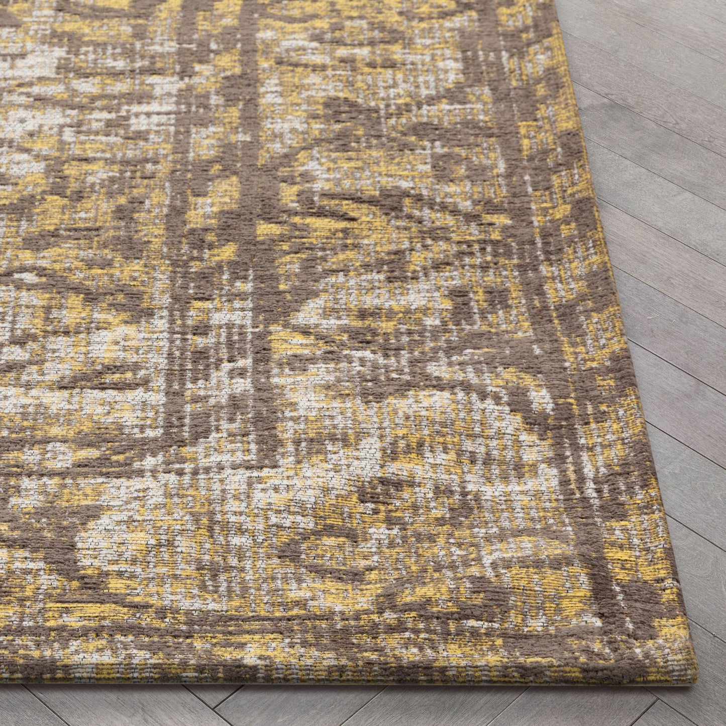 Nola Vintage Distressed Orietnal Floral Yellow Kilim-Style Rug LL-11