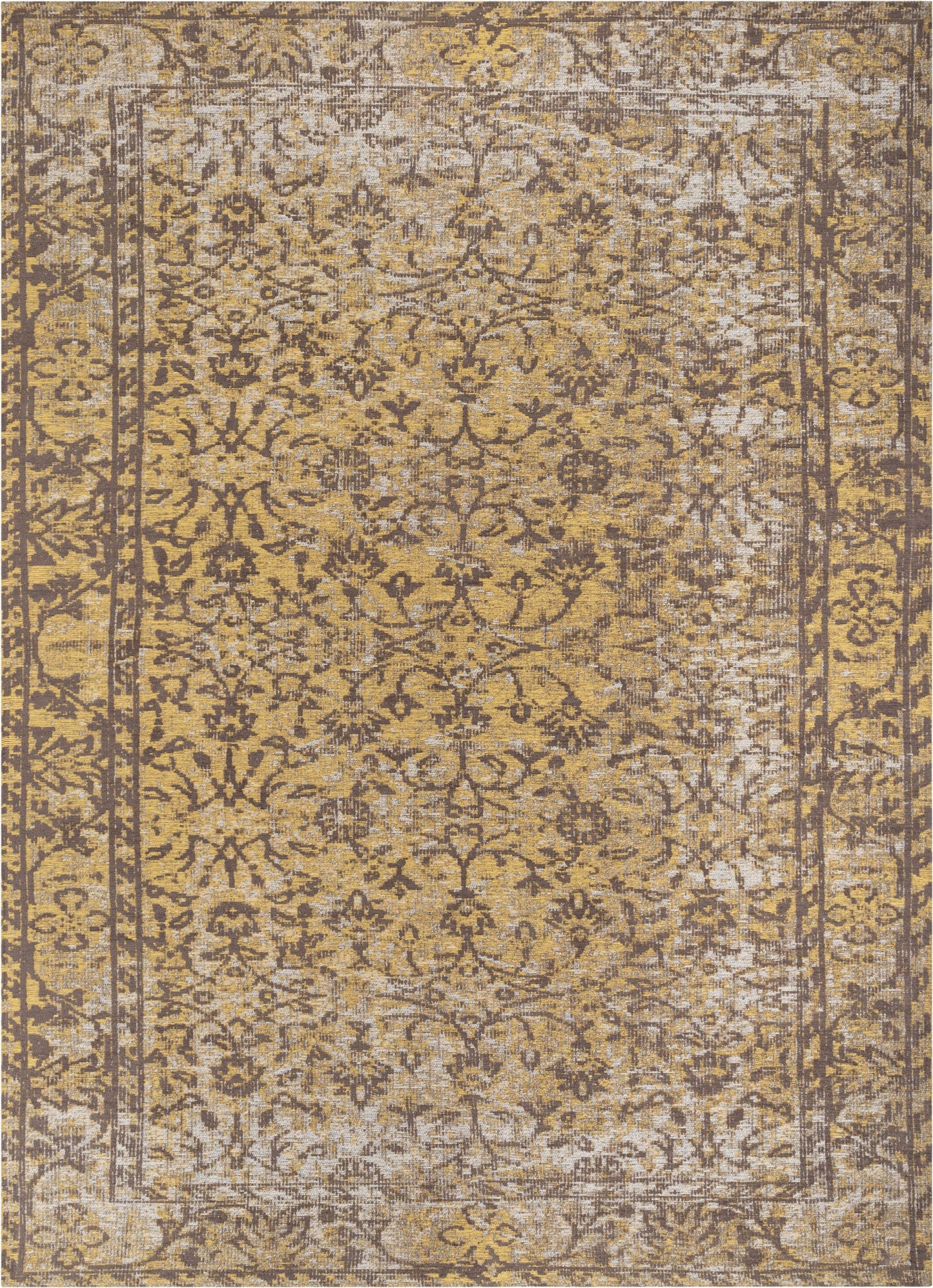 Nola Vintage Distressed Orietnal Floral Yellow Kilim-Style Rug LL-11