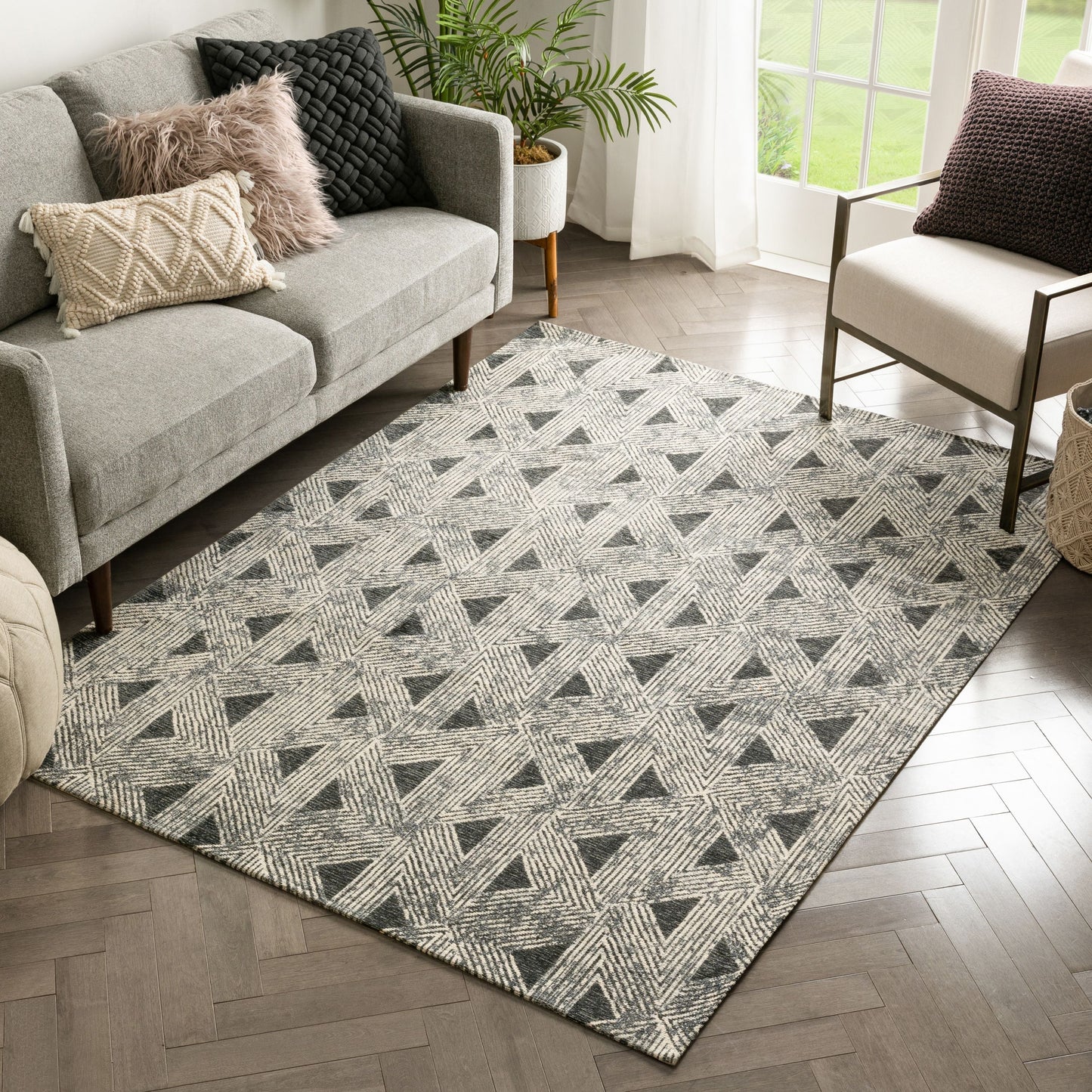 Veria Mid-Century Modern Geometric Grey Kilim-Style Rug LL-137