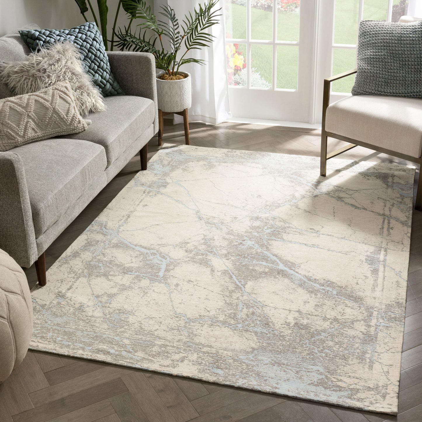 Forio Contemporary Distressed Marble Pattern Beige Kilim-Style Rug LL-22