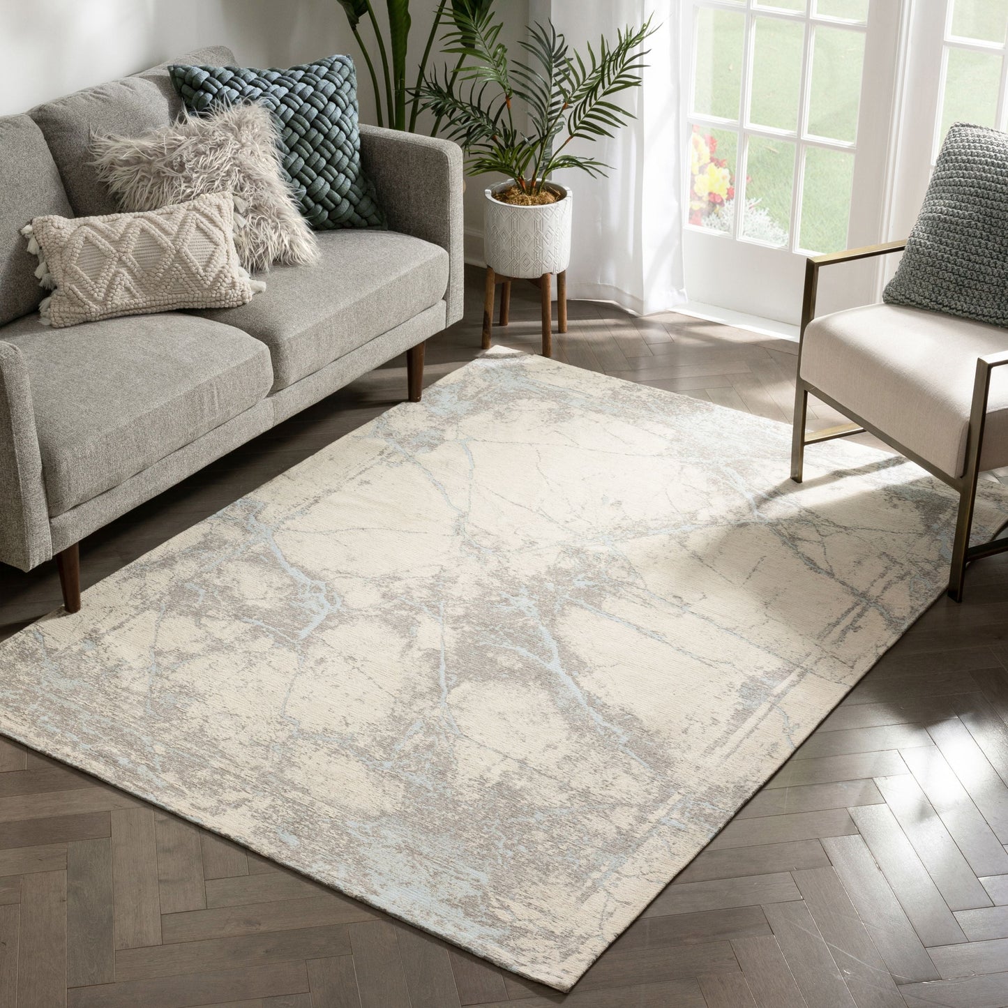 Forio Contemporary Distressed Marble Pattern Beige Kilim-Style Rug LL-22