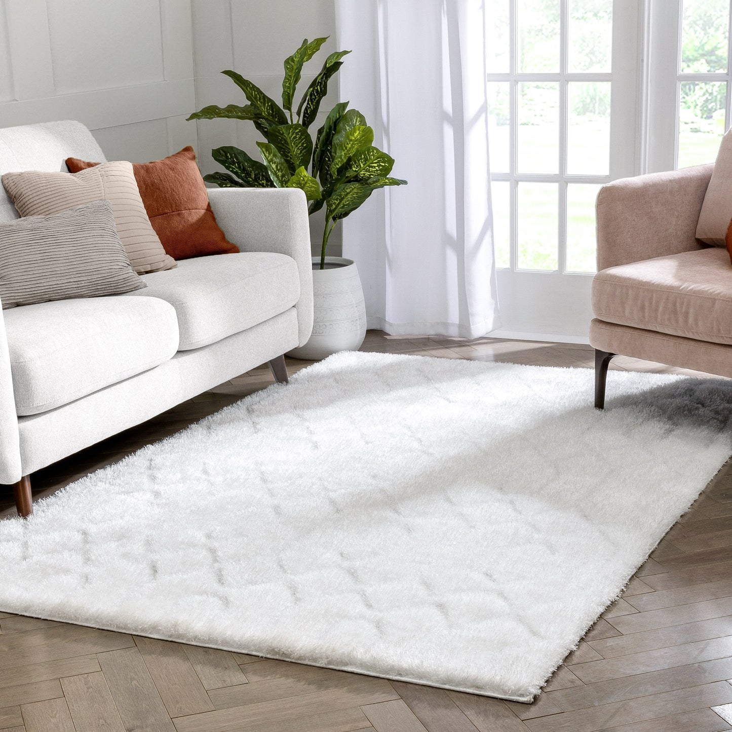 Winona Honeycomb Hexagon Pattern Shag Ivory 3D Textured Rug LOG-142