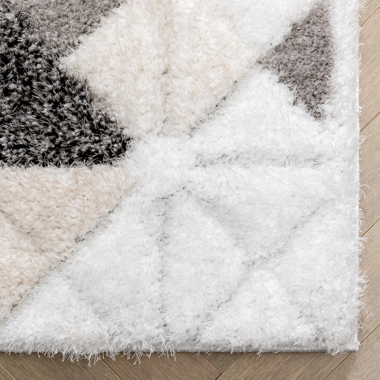 Riverton Geometric Pattern Shag Ivory Grey 3D Textured Rug LOG-52