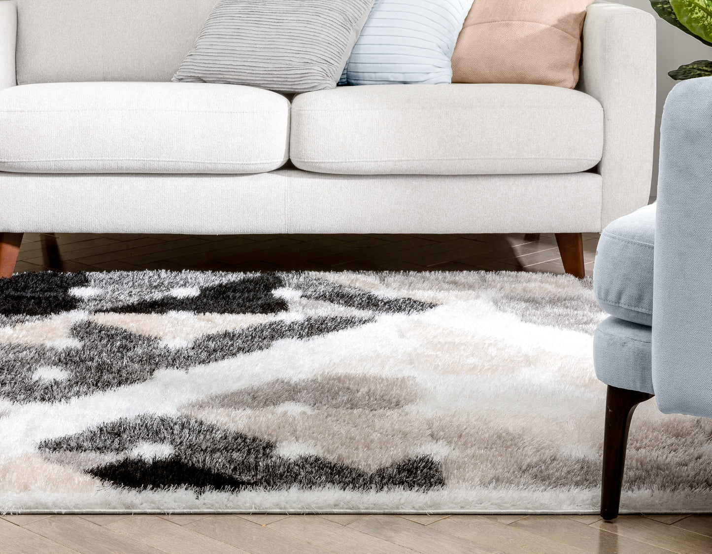 Riverton Geometric Pattern Shag Ivory Grey 3D Textured Rug LOG-52