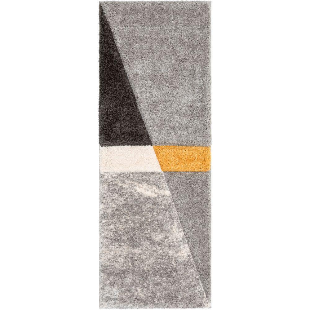 Mori Modern Abstract Geometric 3D Textured Shag Yellow Grey Rug LOL-11